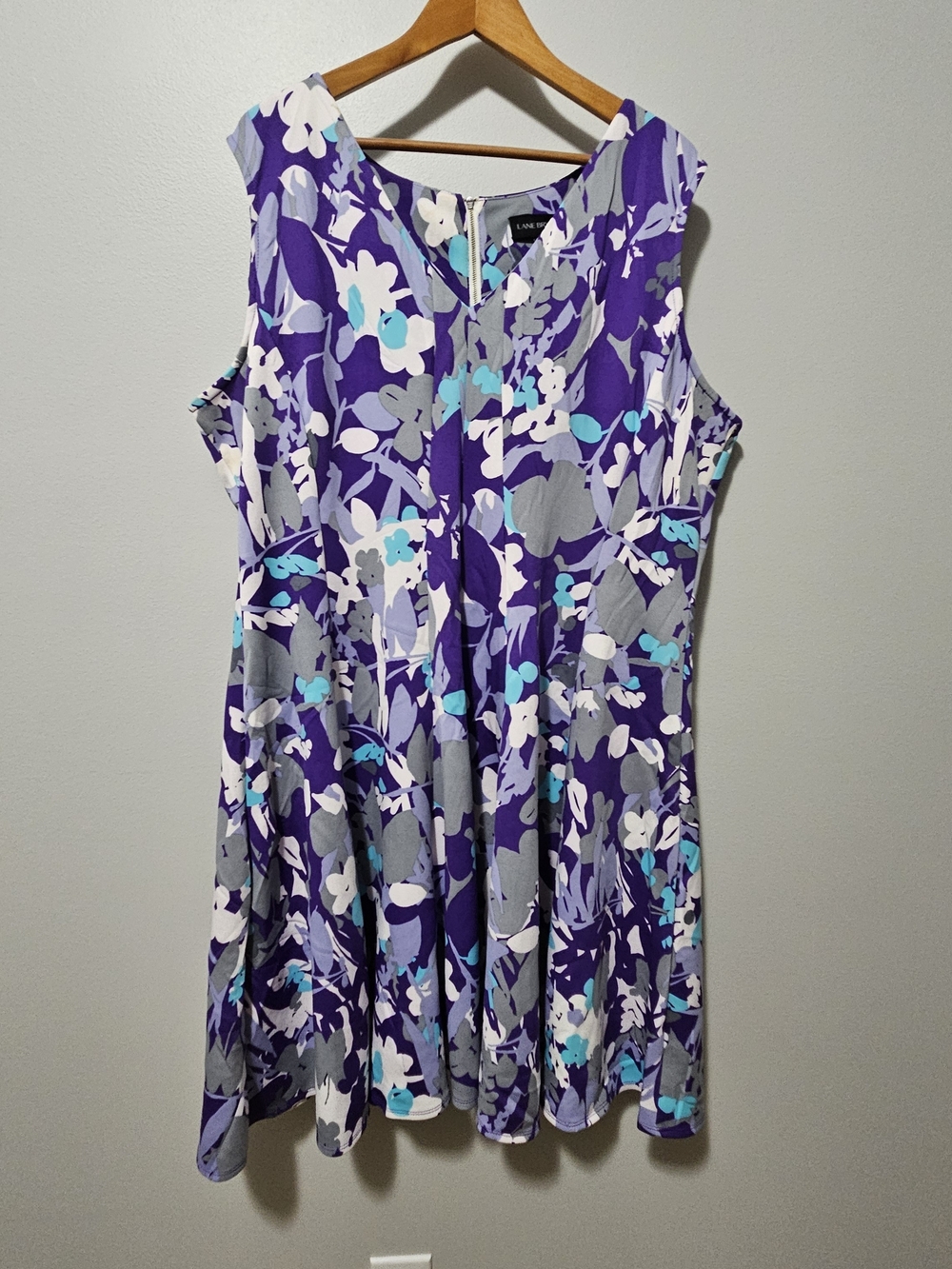Lane Bryant Purple Floral Fit-and-Flare Dress with Aqua Accents